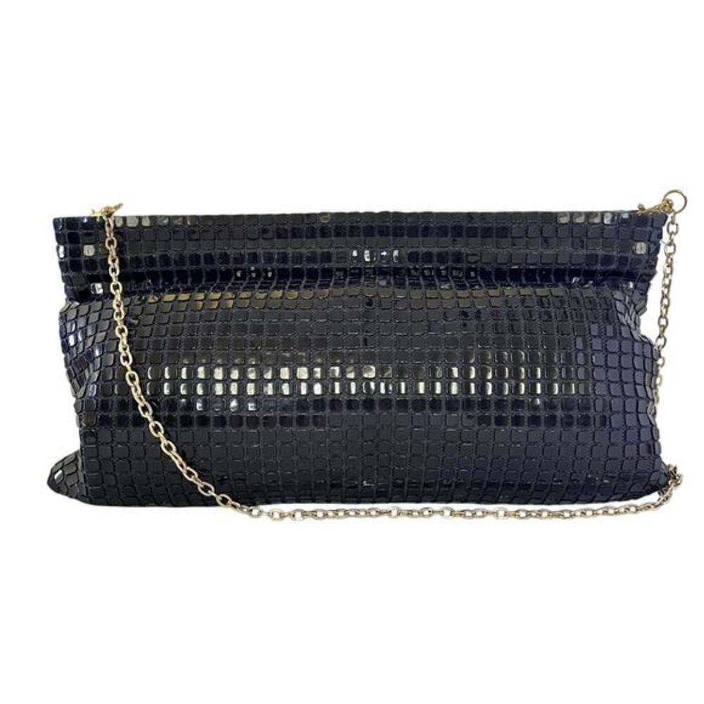 Vintage Lumured Navy Blue Luma Mesh Crossbody Clutch Frame Handbag Evening Bag